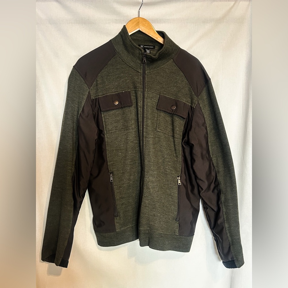 I-N-C Sz L Olive Green Zip Up Casual Outdoor Lightweight Cotton Blend Jacket
